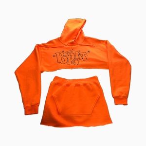 Tops Neon Orange Brat Hoodie Skirt Set Poshmark